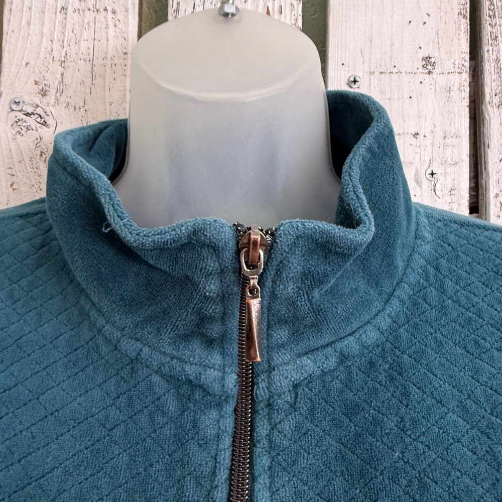 Vtg Onque Casual Teal Blue Velour Zip Up Jacket L Rhinestone Quilted 90s Y2K - Picture 9 of 10